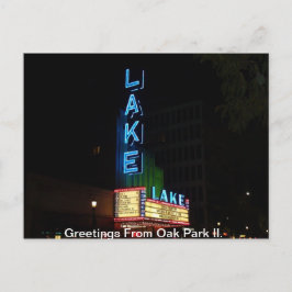 Cartão Postal Vintage Neon Sign, Lake Theater, Oak Park Il.
