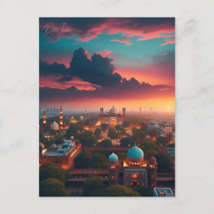 Cartão Postal Vintage New Delhi, Índia - Retro de Aquarela Viage