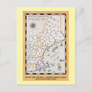 Cartão Postal Vintage New England Map Summer Viagem