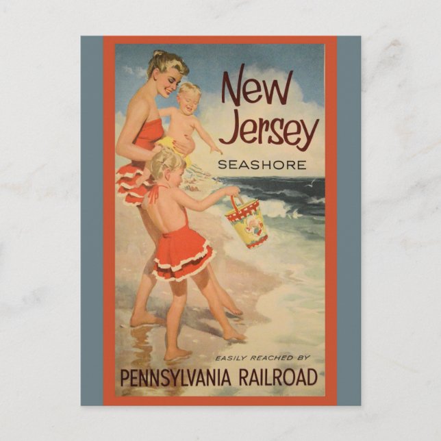 Cartão Postal Vintage New Jersey Beaches Pennsylvania Railroad (Frente)