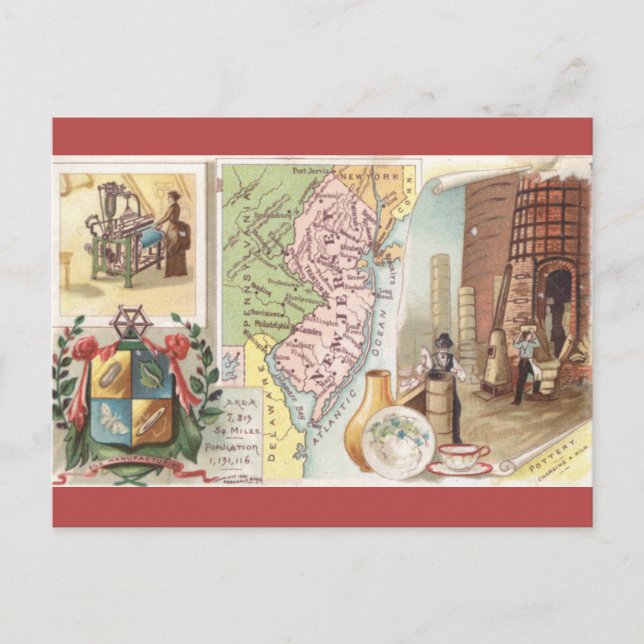 Cartão Postal Vintage New Jersey Map (Frente)