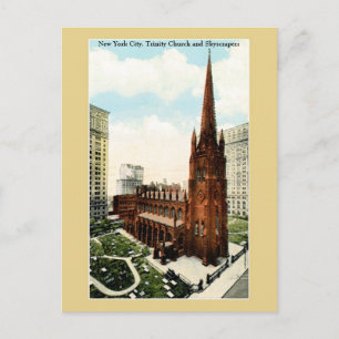 Cartão Postal Vintage New York Trinity Church, arranha-céus