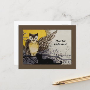 Cartão Postal Vintage Night Owl Wing em Branch Moon