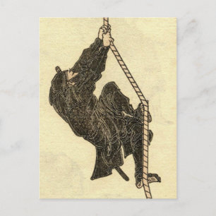 Cartão Postal Vintage Ninja 1800's Manga de Hokusai