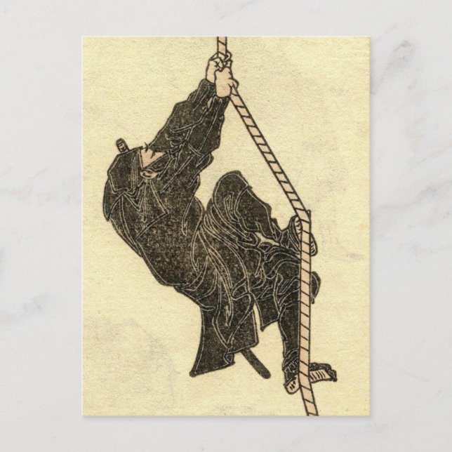 Cartão Postal Vintage Ninja 1800's Manga de Hokusai (Frente)