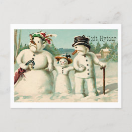 Cartão Postal Vintage Norueguês do Ano Novo com a família do bon