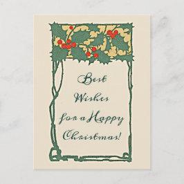 Cartão Postal Vintage Nostalgic Christmas Holly Berries Holiday
