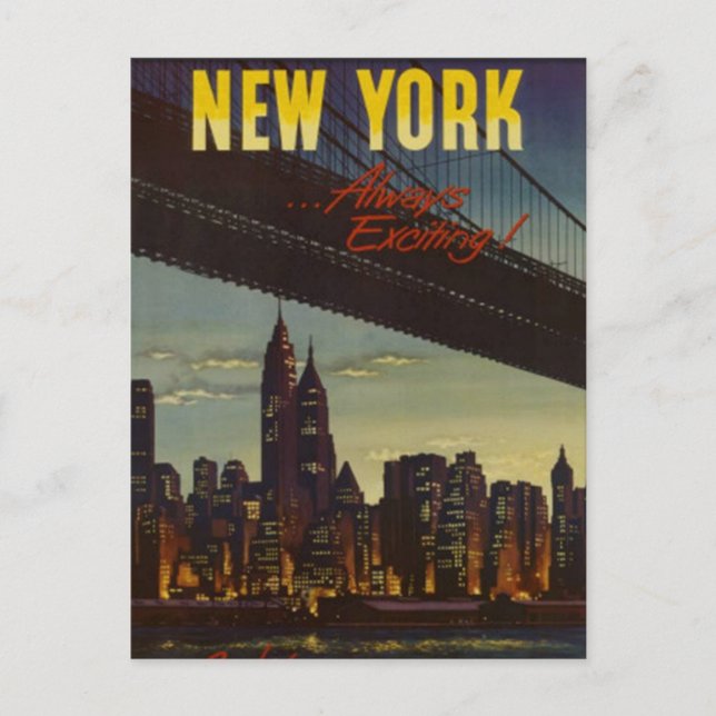 Cartão Postal Vintage Nova Iorque, EUA - (Frente)