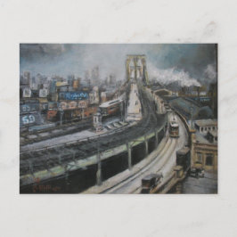 Cartão Postal Vintage Nova Iorque Painting Brooklyn Bridge
