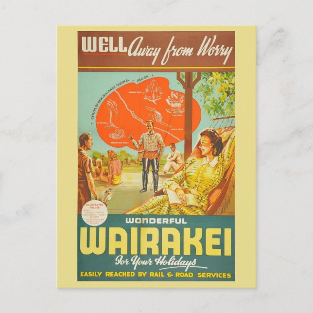 Cartão Postal Vintage Nova Zelândia Turismo Retro Viagem (Frente)