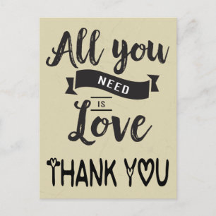 Cartão Postal Vintage Obrigado Tan e Preto Amor - Casamento