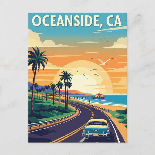 Cartão Postal Vintage Oceanside California Viagem (Frente)