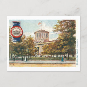Cartão Postal Vintage Ohio Capitol com Cartaz de Selo