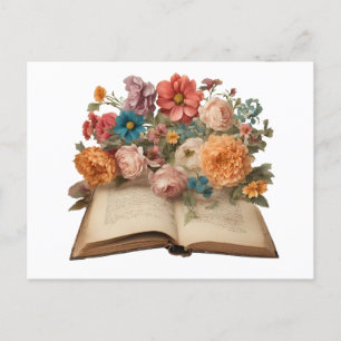 Cartão Postal Vintage Old Book e Garden Flowers