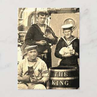 Cartão Postal Vintage Old Photo 3 Sailors Holding Cats