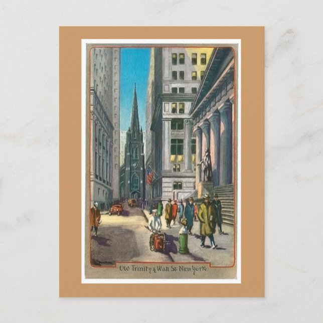 Cartão Postal Vintage Old Trinity & Wall Street (Frente)