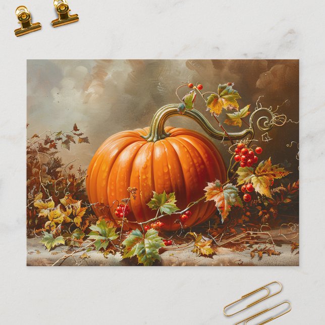 Cartão Postal Vintage Orange Pumpkin Painting (Criador carregado)