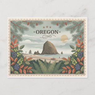 Cartão Postal Vintage Oregon Estado Viagem Cannon Beach Haystack