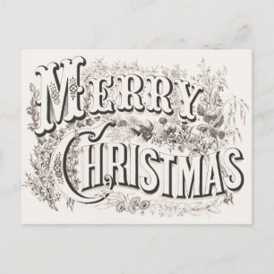 Cartão Postal Vintage Ornamentado Elegante Feliz Natal