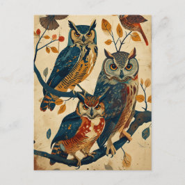 Cartão Postal Vintage Owl art