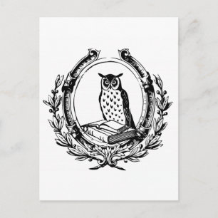 Cartão Postal Vintage Owl e Book Bookplate