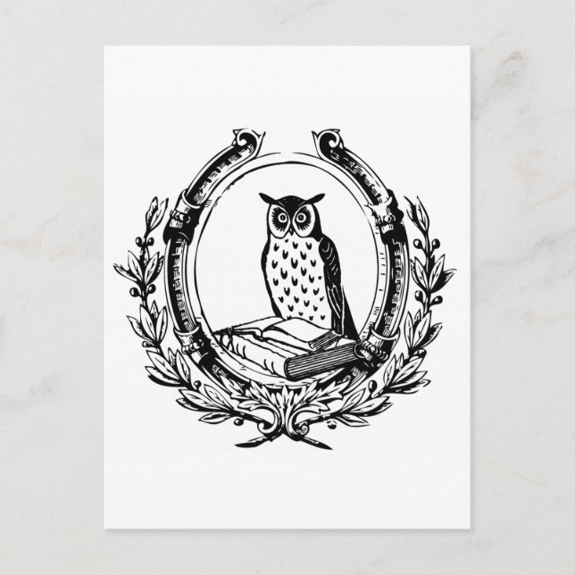 Cartão Postal Vintage Owl e Book Bookplate (Frente)