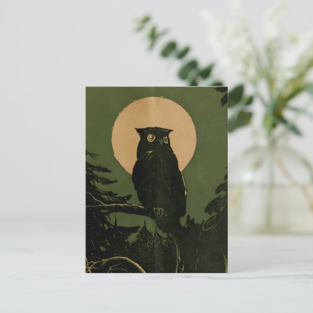 Cartão Postal Vintage Owl na Lua das Bruxas (Em pé/Frente)