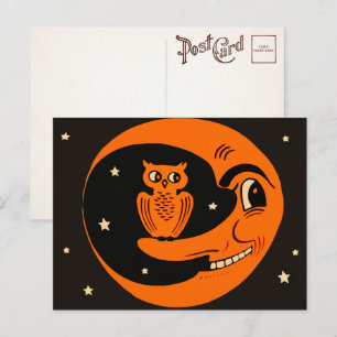 Cartão Postal Vintage Owl no cartão-postal da Lua