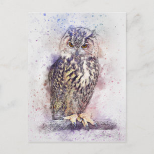 Cartão Postal Vintage Owl Watercolor Bird