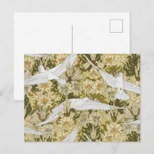 Cartão Postal Vintage padrão floral Dove & Lily em verde sálvia