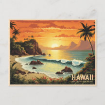 Vintage Painting Hawaii Beach Tropical Paradise