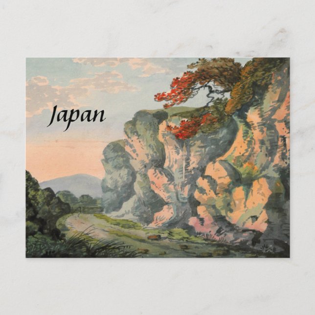 Cartão Postal Vintage Painting of Japan Countryside Souvenir (Frente)
