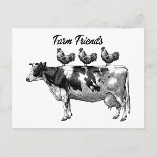 Cartão Postal Vintage País Fazenda galos animais postais