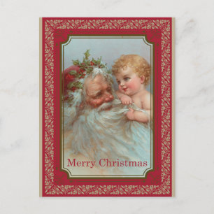Cartão Postal Vintage Papais noeis Criança Feliz Natal