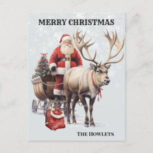 Cartão Postal Vintage Papais noeis de Aquarela e Lança-Reerna