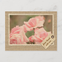 Cartão Postal Vintage Paper Frame Viagem Tag Rosa Burlap