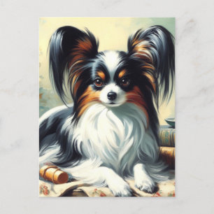 Cartão Postal Vintage Papillon Dog Painting