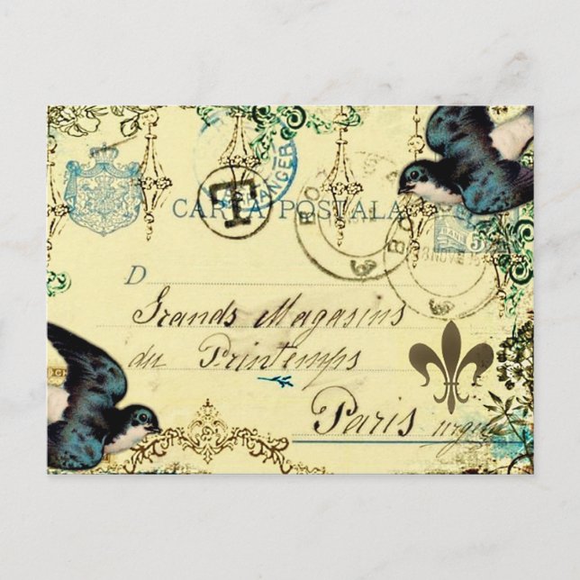 Cartão postal Vintage Paris Bluebird (Frente)