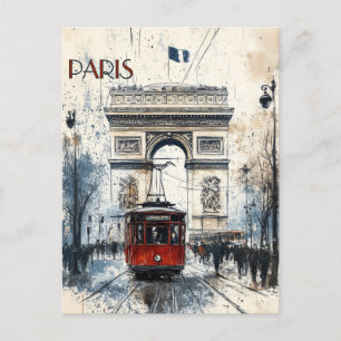 Cartão Postal Vintage Paris com o Arc de Triomphe