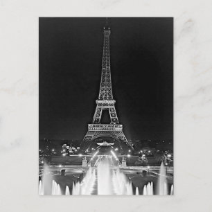 Cartão Postal Vintage Paris Fontain Tower Eiffel noite