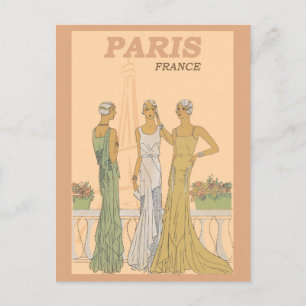 Cartão Postal Vintage Paris França Mulheres Francesas Moda