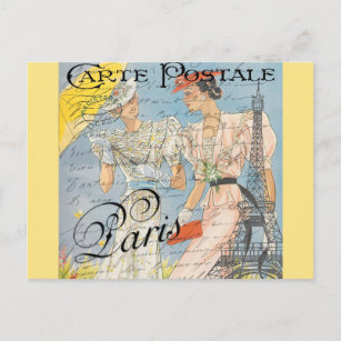 Cartão Postal Vintage Paris França Mulheres Francesas Torre Eiff