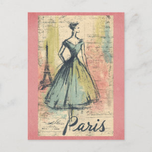 Cartão Postal Vintage Paris França Torre Eiffel Moda Francesa