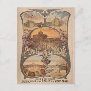 Cartão Postal Vintage Paris Lyon França Trem Viagem Turismo