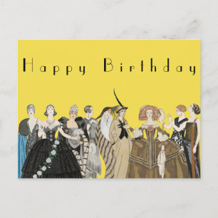Cartão Postal Vintage Parisiense Art Deco, George Barbier Birthd