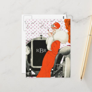 Cartão Postal Vintage parisiense Model and Car Image, de 1920