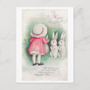 Cartão Postal Vintage Páscoa Little Girl and Bunny
