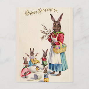 Cartão Postal Vintage Páscoa Mama Bunny e Bebês