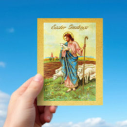 Cartão Postal Vintage Páscoa saúda pastor de ovelha Jesus