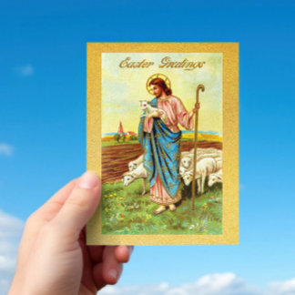 Cartão Postal Vintage Páscoa saúda pastor de ovelha Jesus